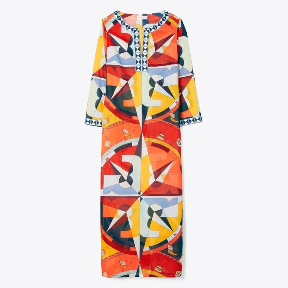 Tory Burch Long Printed Caftan Compass NWT L